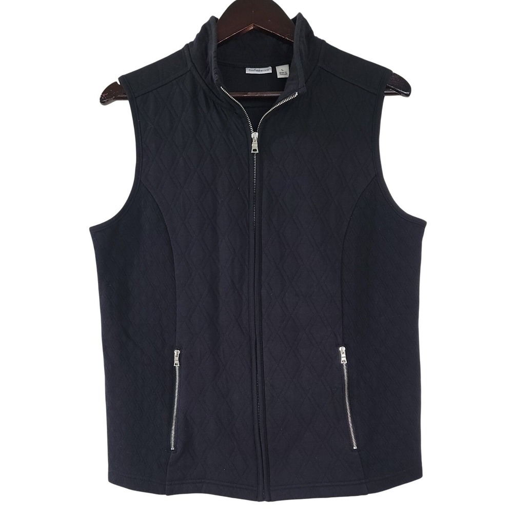 Croft & Barrow Womens Large Black Quilted Full Zip Vest Adjustable Waist Pockets